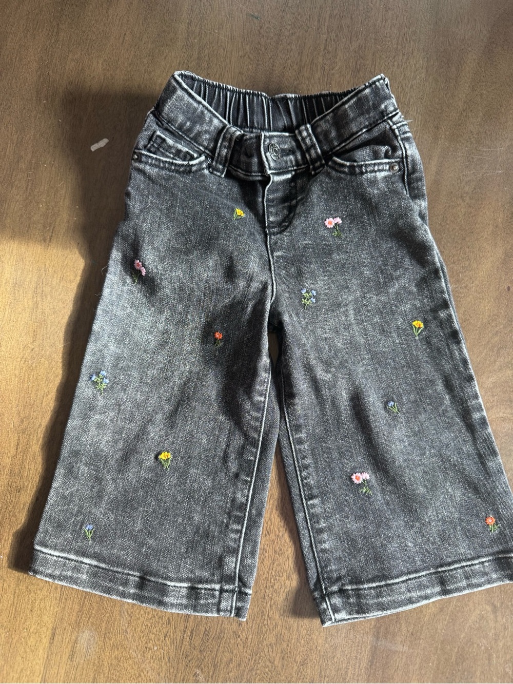 Cat & Jack Flare Floral Jeans Girls Size 18m Embroidered Adjustable Waist